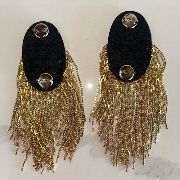 Beaded Gold Crystal Tassel Shoulder Brooches - Picture 2 of 3